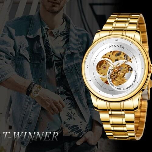 Winner Fashion Business Hollow Mechanical Mens Watch Automatic Waterproof Stainless Steel Man Wristwatches Relogio Masculi