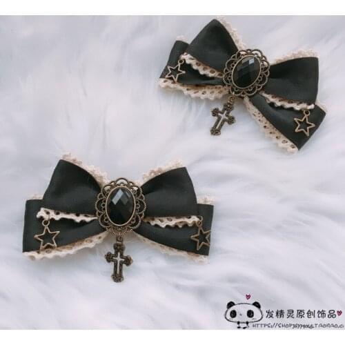 Black retro gothic side clip Lolita headdress hair accessories hair clip accessories lace bow cross clip
