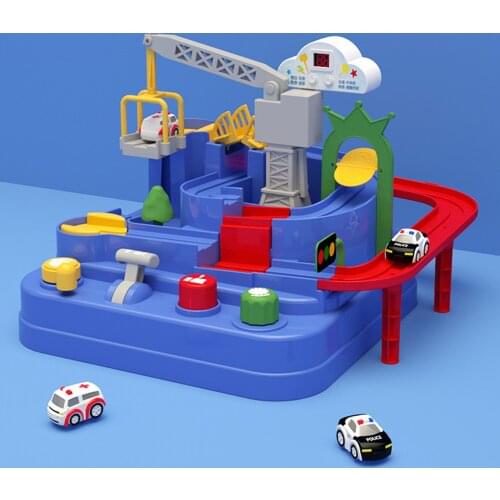 Kids Manual Car Vehicle Adventure Track Rail Toy Manipulative Rescue Squad Adventure Train Track Games with 2/3pcs Mini Car Toys