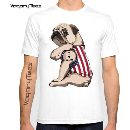 Fashion men short sleeve summer Pug Dog Flag American Tattoos printing creative T-shirt