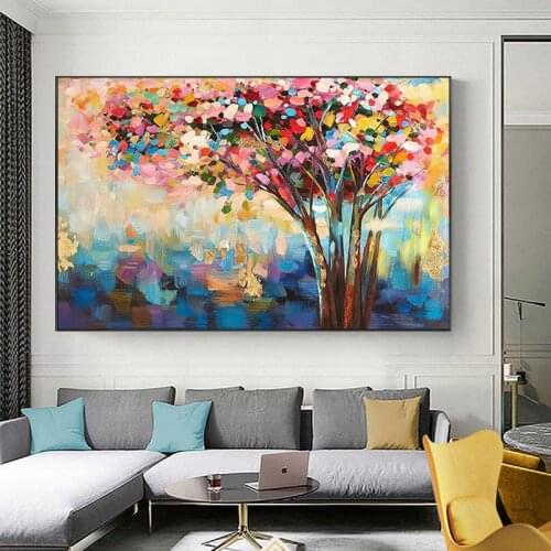 Fanciful Tree Art Oil Painting on Canvas Posters and Prints Colorful Abstract Wall Art Picture for Living Room Home Design Decor
