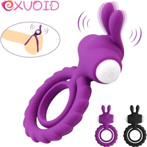 EXVOID Cock Rings Silicone Rabbit Vibrator Delay Ejaculation Sex Toys for Men Erection Penis Vibrating Ring Clitoris Stimulate