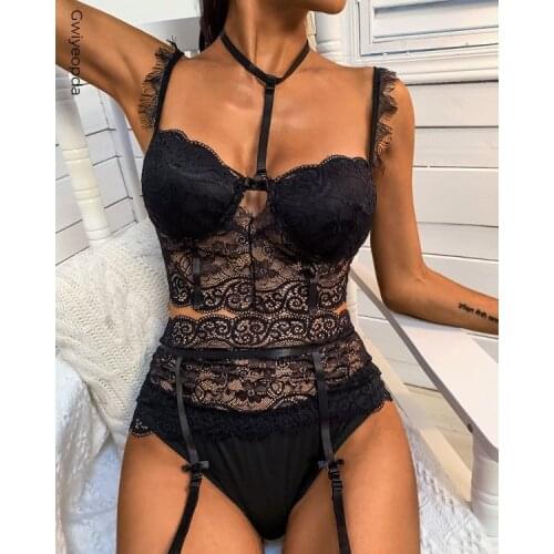 Women Sleepwear Bra Briefs Underwear Suit Halter Bra Hollow Thong Set Sexy Lingerie Lace Embroidery Set Sexy Lingerie