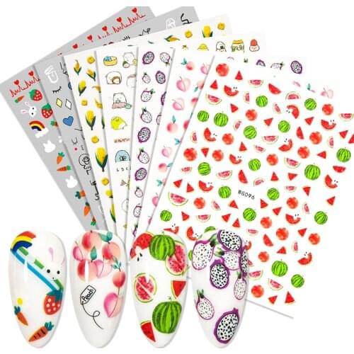 Summer 3D Fruits Stickers for Nails Watermelon Apple Banana Strawberry Design 2021 Adhesive Sliders Manicures Decoration DIY