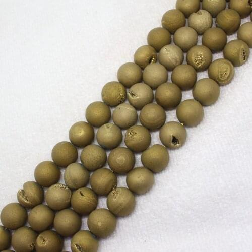 Mini.order is $7! 8mm-12mm Metal Yellow Smile Metallic Coated Druzy Agates Round Stone DIY loose beads 15"
