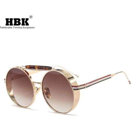 HBK Retro Round Mirror Steampunk Mens Sunglasses 90s Women Luxury shade Brand Men Driving Black Metal High Quality UV400 Eyewear