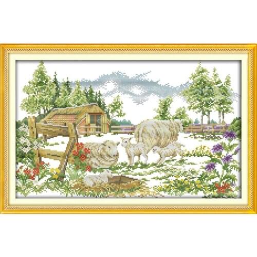 Joy Sunday Farm landscape pattern Cross-stitch kit DIY 14CT DMC printed canvas Cross stitch needlework embroidery set home decor