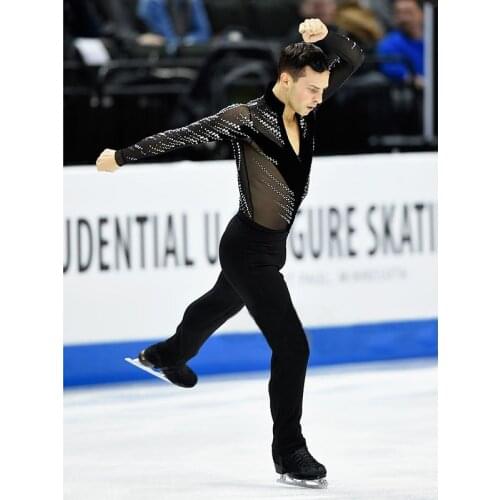 Nasinaya Boys Man Figure Skating Performance Clothing Customized Competition Ice Skating Leotard Kids Elastic Black Mesh