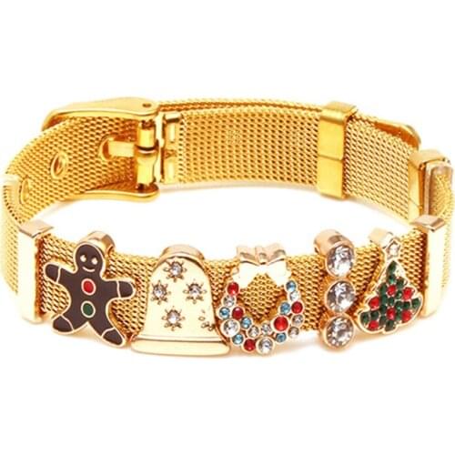 New Fashion 10mm Crystal Christmas tree Charm Beads Fit Brand Stainless Steel Mesh Bracelets For Women Jewelry Gift