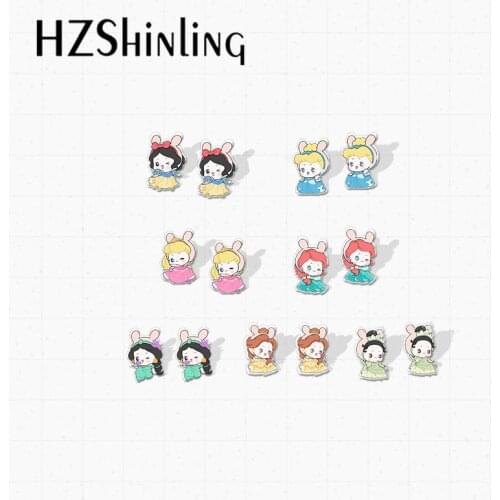 New Kawaii Cartoon Sweet Disney Princess Bunny Cosplay Handcraft Jewelry Acrylic Epoxy Stud Earrings