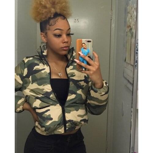 New Arrival Army Green Camouflage Print Down Jacket Womens Down Jacket 2020 Winter L99384