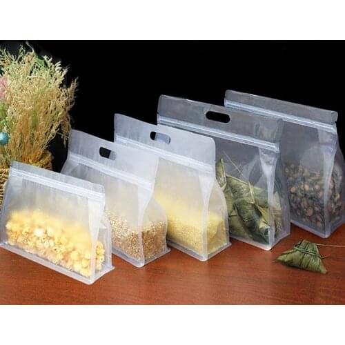 Portable Self-Sealed Thick Food Storage Bag Reusable Stand Up Frosted Transparent Package Carry Bags Home Kitchen Supplies