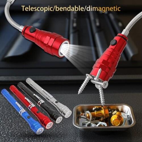 Portable Flexible Bouncy Flashlight Head Telescopic Flexible 3 LED Torch Lamp Bottom Double Magnet Hiking Camping Night Walking