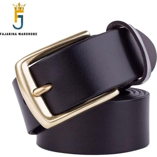 FAJARINA Simple Design Genuine Leather Retro Belt Mens Solid Brass Clasp Buckle Mens Quality Belts for Men 3.8cm Wide N17FJ122