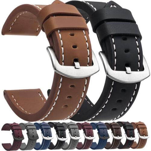 Fashion Watch Band Strap Sport Vintage Leather Watchband Stainless Steel Buckle Watch Accessories 18mm 20mm 22mm 24mm