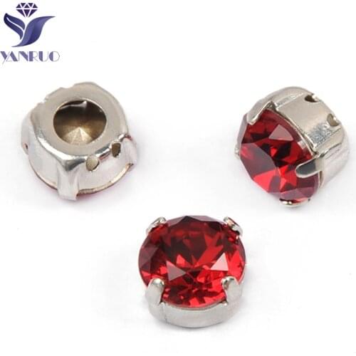 YANRUO 1357 All Sizes Light Siam Brilliant Cut Pointed Back Red Rhinestones Glass Strass Sew On Crystals For Sewing