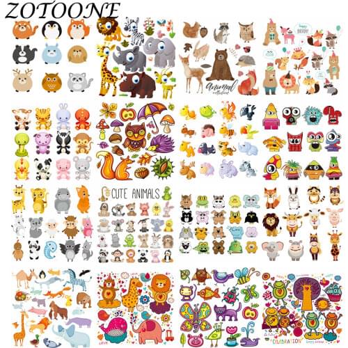ZOTOONE DIY Heat Transfer Patches for Clothing Applique Baby Clothes Decoration Cute Cartoon Animal Combination Iron on Patches