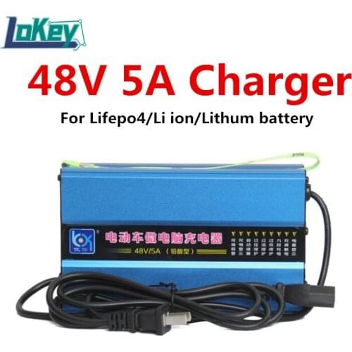 48V 5A Smart Charger With LCD Current And Voltage Display 13S 54.6V 14S 58.8V Li ion 16S 58.4 Lifepo4 Lithium Battery Charger