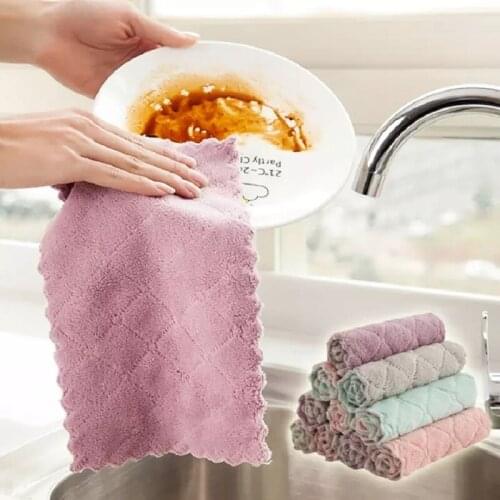 Absorbent Microfiber Kitchen Towels Non-stick Oil Dish Cloth Rags Anti-grease Wipping Rags Kitchen Household Dish Towel