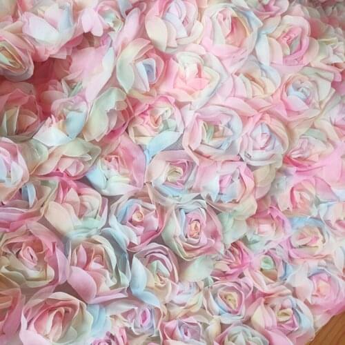 High Quality 3D Colorful Rose Flower Designer Lace Fabric Creative Fashion Mesh Dress Wedding Decoration Background Cloth D759