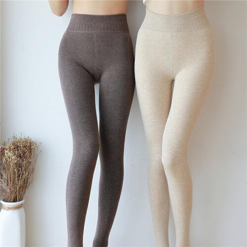 2020 Autumn Winter Woman Thick Warm Leggings Solid Color Brushed Charcoal Stretch Fleece Pants Trample Feet Leggings
