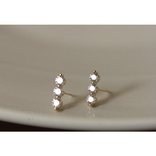 925 Sterling Silver French Simple Pavé Crystal Stud Earrings Women Mature Charm Plating 14k Gold Jewelry Gift