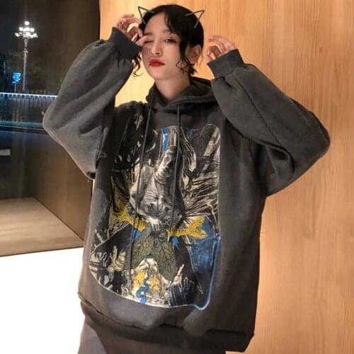 Winter Korean Large size loose graffiti women long-sleeved hedging sweater painted print velvet hoodie harajuku clothes top lime