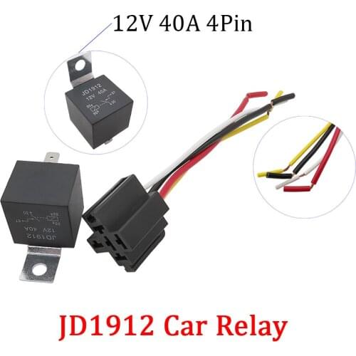 1Set JD1912 Car Relay JD1912 12V 40A 4Pin Automotive Relay With Socket Wire Coil Automobile Control Device Electromagnetic Relay