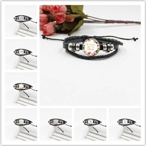 19 classic fashion Bible verses crystal glass woven leather glass bracelet