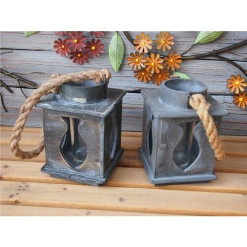 2 Pieces Shabby Chic Antique Wood Lantern with Rope Handmade Crafts Rectangle Country Lantern Indoor Outdoor Decor Free Shipping
