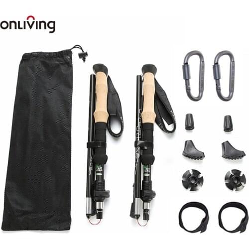 ONLIVING 2Pcs Trekking Poles Ultralight Carbon Fiber Folding Hiking Nordic Walking Stick Quick Flip-Lock Telescopic Crutches