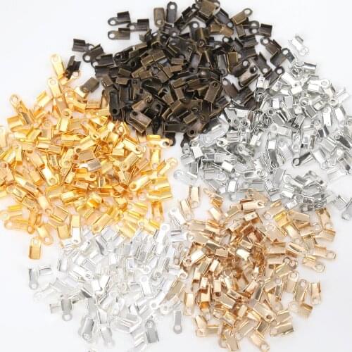200pcs/lot Cove Clasps Cord End Caps String Ribbon Leather Clip Tip Fold Crimp Bead Connectors DIY For Jewelry Making