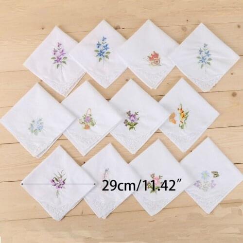 3Pcs/Set Women Basic White Square Handkerchief Floral Embroidered Pocket Hanky Butterfly Lace Cotton Baby Bibs Portable F19B