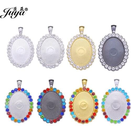 3PCS Rhinestone Oval Pendant Base 22x30mm Alloy Tray For Charm Pendant Necklaces Keychains DIY Jewelry Making Crafts Findings