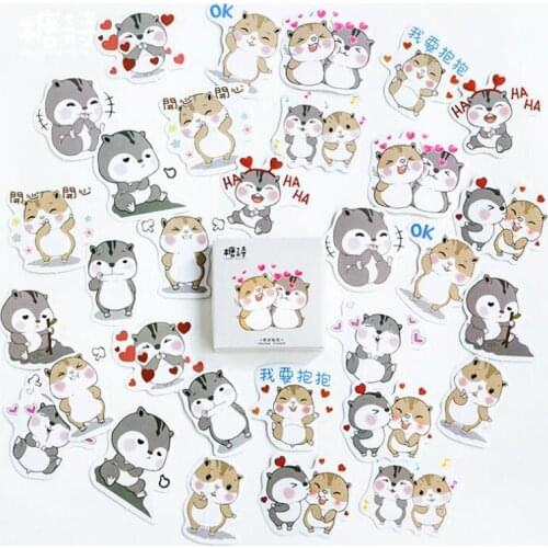 45pcs/box Kawaii Sticker Cute Chipmunk Pocket Book Album Decoration Scrapbook Sticker Bullet Journal Stickers Cartoon Flake Seal