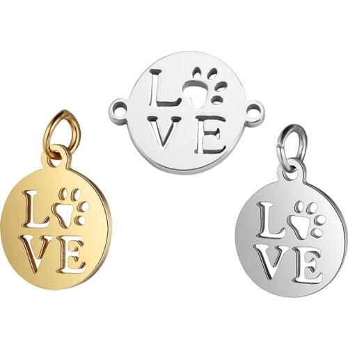 5pcs Diy Love Dog Paw Stainless Steel Connectors Bracelet Bangle Charms Pendant DIY Jewelry Making Handicraft Accessories