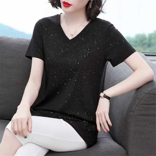 5xl Plus Size V-neck Womens Shirts Fashion Printing Short Sleeve Tunic Tops Loose Easy Blouses Women Casual Блузка Женская 2021