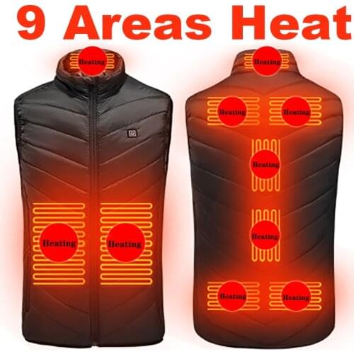 9 Areas Heating Vest Winter Warm Jacket Heated Vest USB Charging Heating Vest Intelligent Electric Heating Vest Heating Clothes