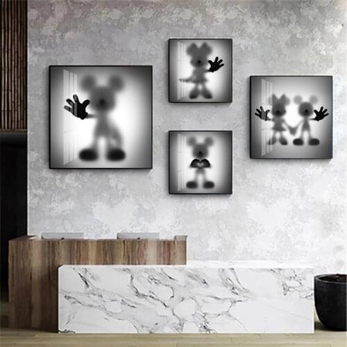 Disney Abstract Canvas Painting Cartoon Black White Minnie Posters and Prints Wall Art Pictures For Kids Room Decoration Cuadros