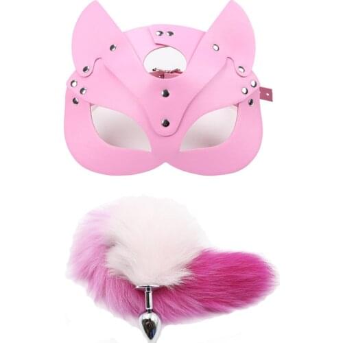 40cm Fox Tail Anal Plug Metal Anus Butt Plug Adult Sex Products SM Women Leather Eye Mask and Collar Cosplay Adult Games