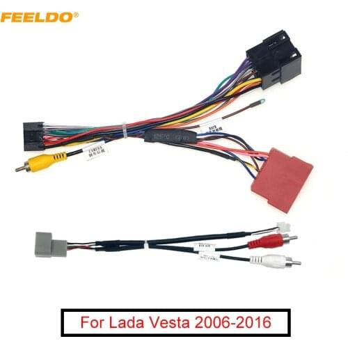 FEELDO Car 16pin Audio Wiring Harness With USB Cable For Lada Vesta Aftermarket Stereo Installation Wire Adapter