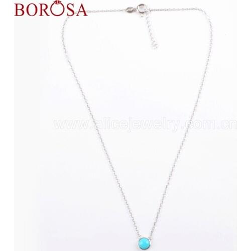 BOROSA 5PCS New 92.5% Pure Silver Color Turquoises Necklace Natural Blue Stone Connector Silver Chain Jewelry for Women SS198