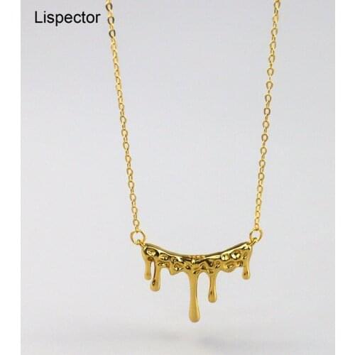 Lispector 925 Sterling Silver 18K Gold Irregular Wax Drop Shape Chain Necklace for Women Lava Pendant Necklaces Female Jewlery