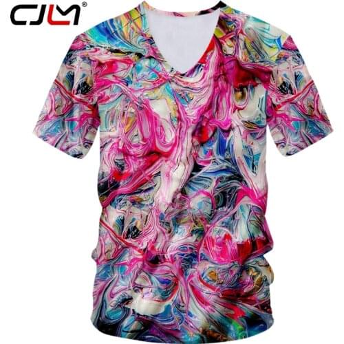 CJLM Stylish Cozy Loose Man Tee Shirt 3D Full Printed Colorful Vortex Mens V Neck Tshirt Unisex Oversized T-shirt Wholesale