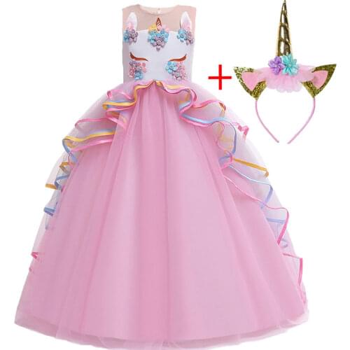 New Baby Girls Unicorn Flower Birthday Wedding Party Tutu Dress Clothes Christmas Teenager Kids Princess Dress Children Clothing