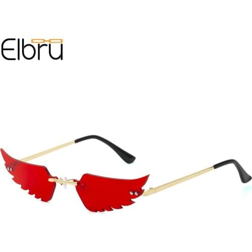 Elbru Fashion Street Snap Wing Shaped Sunglasses Decorative Frameless Sunshades Colorful Eyewear For Women UV400 Sun Glasses