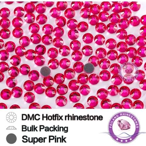 Feilang Wholesale Super Pink Size SS10 SS16 SS20 SS30 Bulking Packing DMC Crystal Hotfix Rhinestone for Garments Bags And Shoes