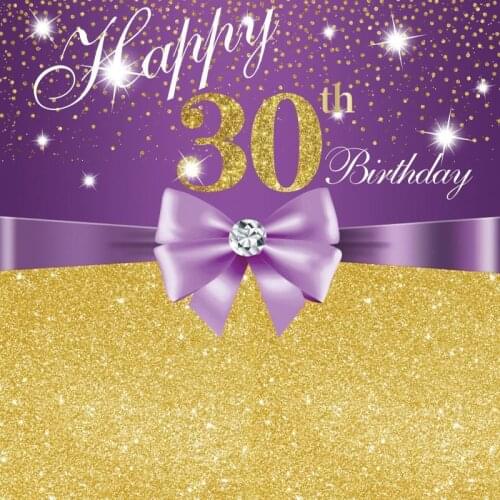 Happy 30 40 50 60 Birthday Purple Bow Photography Backdrop Square Size Gold Glitter Dinner Party Table Decor Background Photo