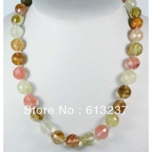 Hot new Fashion Style diy 10mm Faceted Watermelon Tourmaline Round Beads stone crystal Necklace 18" MY4502