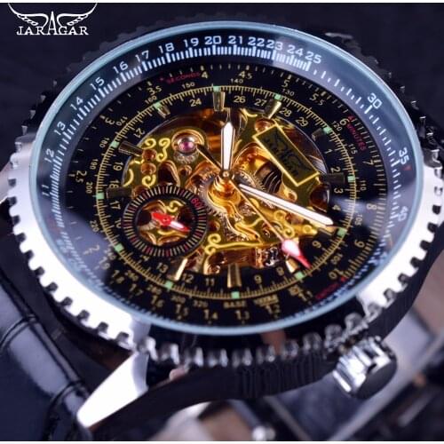 Jaragar Calibration Dial Display Golden Movement Inside Transparent Case Mens Watch Top Brand Luxury Male Wrist Watch Automatic